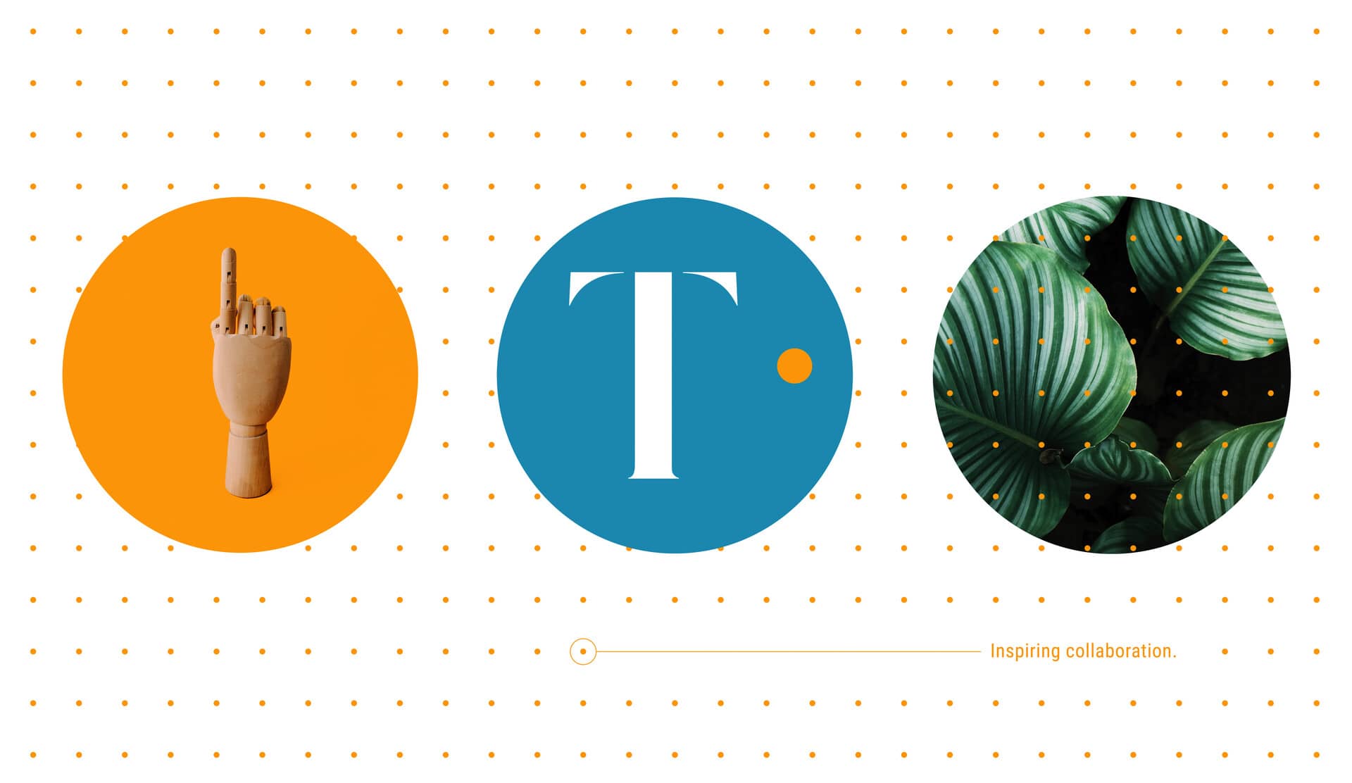 Graphic Slide with dotted grid, circular image containers and tagline